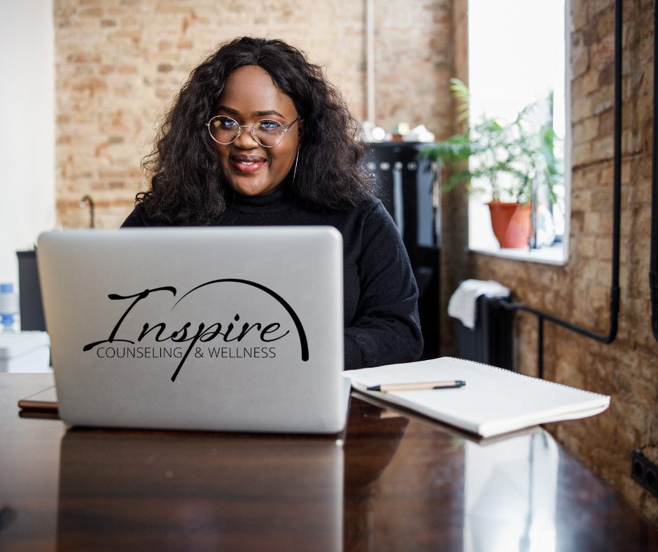 happy nice woman at desk